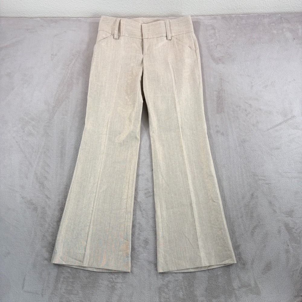 Alice + Olivia Gold Metallic Linen-Blend Wide-Leg Trousers Pants Women 8 USA
